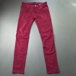 Maje Corduroy Pants Women's 12 Red Slim Fit Stretch Skinny Moto Chic Classic